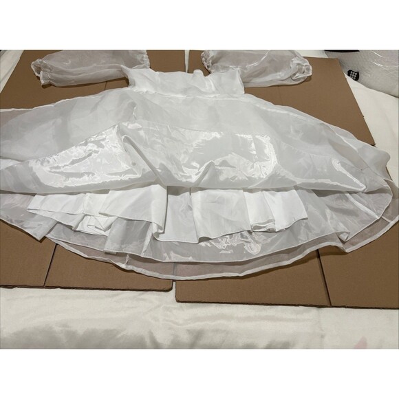 White Sheer Babydoll Layered Poof Dress Cottagecore Coquette Sz S  Fairycore - Picture 4 of 7